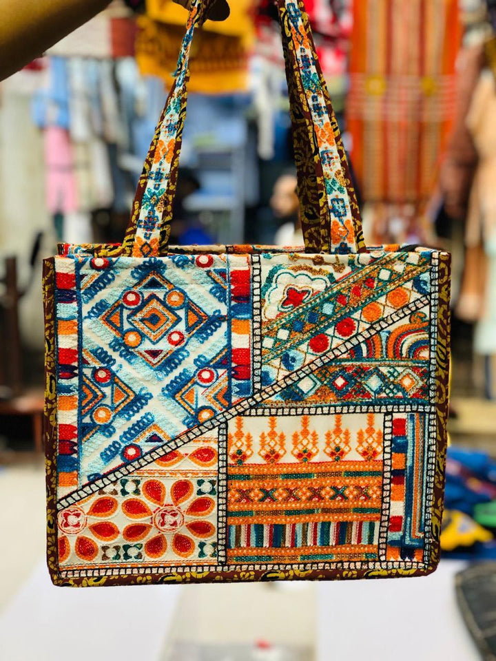 Multicolor Embroidered Women's Tote Bag - 1 Pc