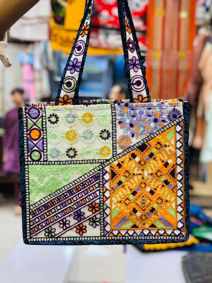 Multicolor Embroidered Women's Tote Bag - 1 Pc