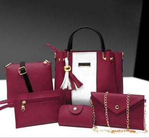 Stylish Leather Hand Bag Set for Girls - 5 Pcs Collection