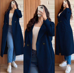 Women's Stitched Plain Fleece Trench Coat - 1 Pc, Beige