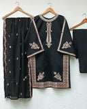 3 Pcs Women's Stitched Silk Embroidered Suit
