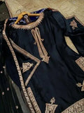3 Pcs Women's Stitched Silk Embroidered Suit