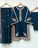 3 Pcs Women's Stitched Silk Embroidered Suit