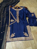 3 Pcs Women's Stitched Silk Embroidered Suit
