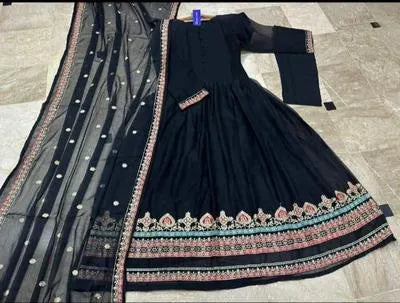 3 Pcs Women's Stitched Shamoz Silk Embroidered Maxi Suit