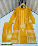 2 Pcs Women's Stitched Linen Block Printed Suit