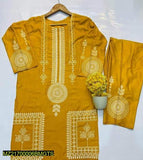 2 Pcs Women's Stitched Linen Block Printed Suit