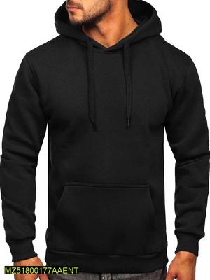 1 Pc Men's Stitched Fleece Plain Hoodie, Black