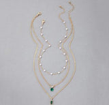 Green stone and white Pearl Pendant