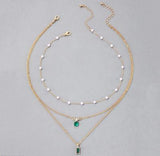 Green stone and white Pearl Pendant