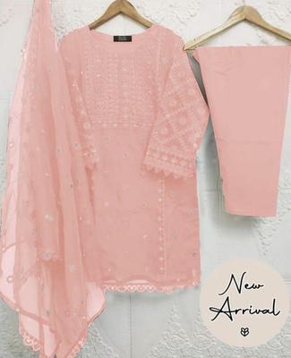 Stunning Women's Stitched Suit Organza - 3 Pcs with Embroidered Design