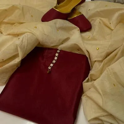 3 Pcs Women's Unstitched Plain Suit
