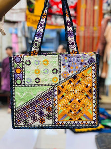 Multicolor Embroidered Women's Tote Bag - 1 Pc