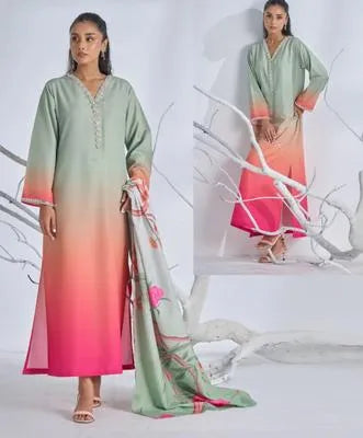 3 Pcs Women's Stitched Suit in Multicolor Swiss Lawn with Printed Dupatta