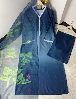 3 Pcs Women's Stitched Suit in Multicolor Swiss Lawn with Printed Dupatta