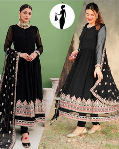 3 Pcs Women's Stitched Shamoz Silk Embroidered Maxi Suit