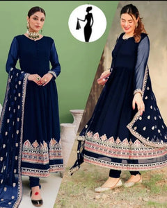 3 Pcs Women's Stitched Shamoz Silk Embroidered Maxi Suit