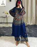 2 Pcs Women's Stitched Swiss Lawn Mirror Work Shirt And Trouser