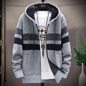 Cross-border 2025 Autumn and Winter new men's Korean style knitted cardigan plus velvet padded sweater trends sweater men's coat