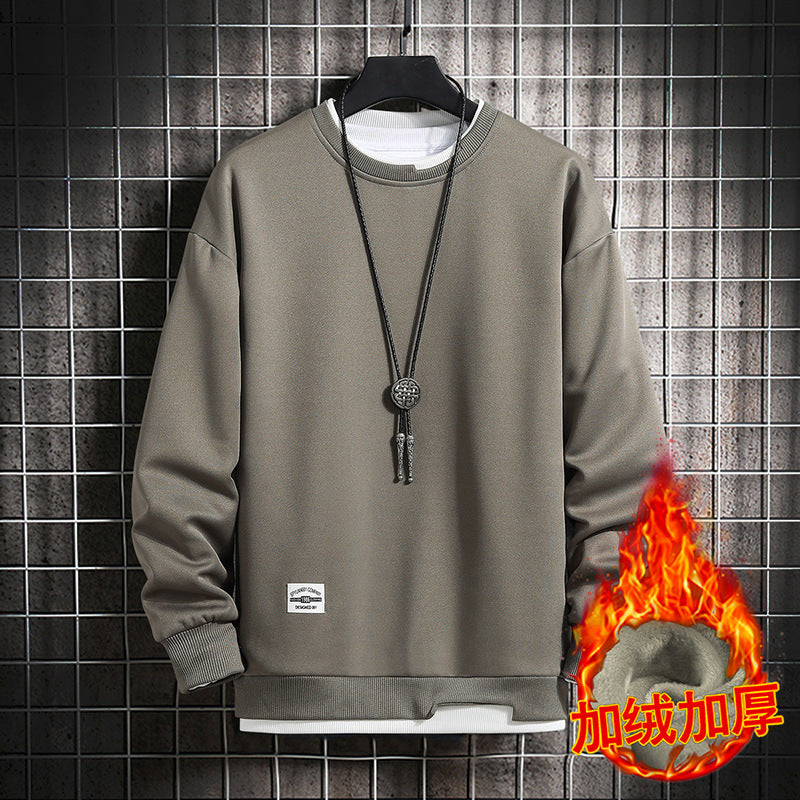 2025 Autumn and Winter velvet sweatshirt men's Round neck casual Tacket Korean style long-sleeved sweatshirt Top men's bottoming shirt men's clothing