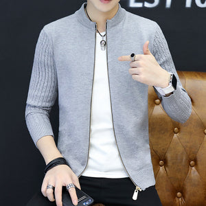 2025 Spring and Autumn new Korean men's knitwear solid color Zipper slim-fit fashion trends cardigan Jacket for Teenagers