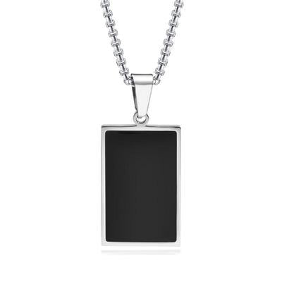 Stainless Steel Black Square Pendant Necklace for Men