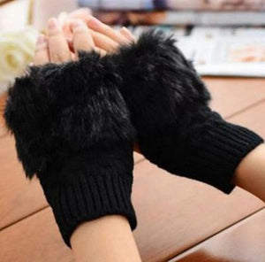 2 Pcs Wool Plain Fingerless Gloves