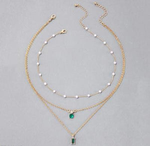Green stone and white Pearl Pendant